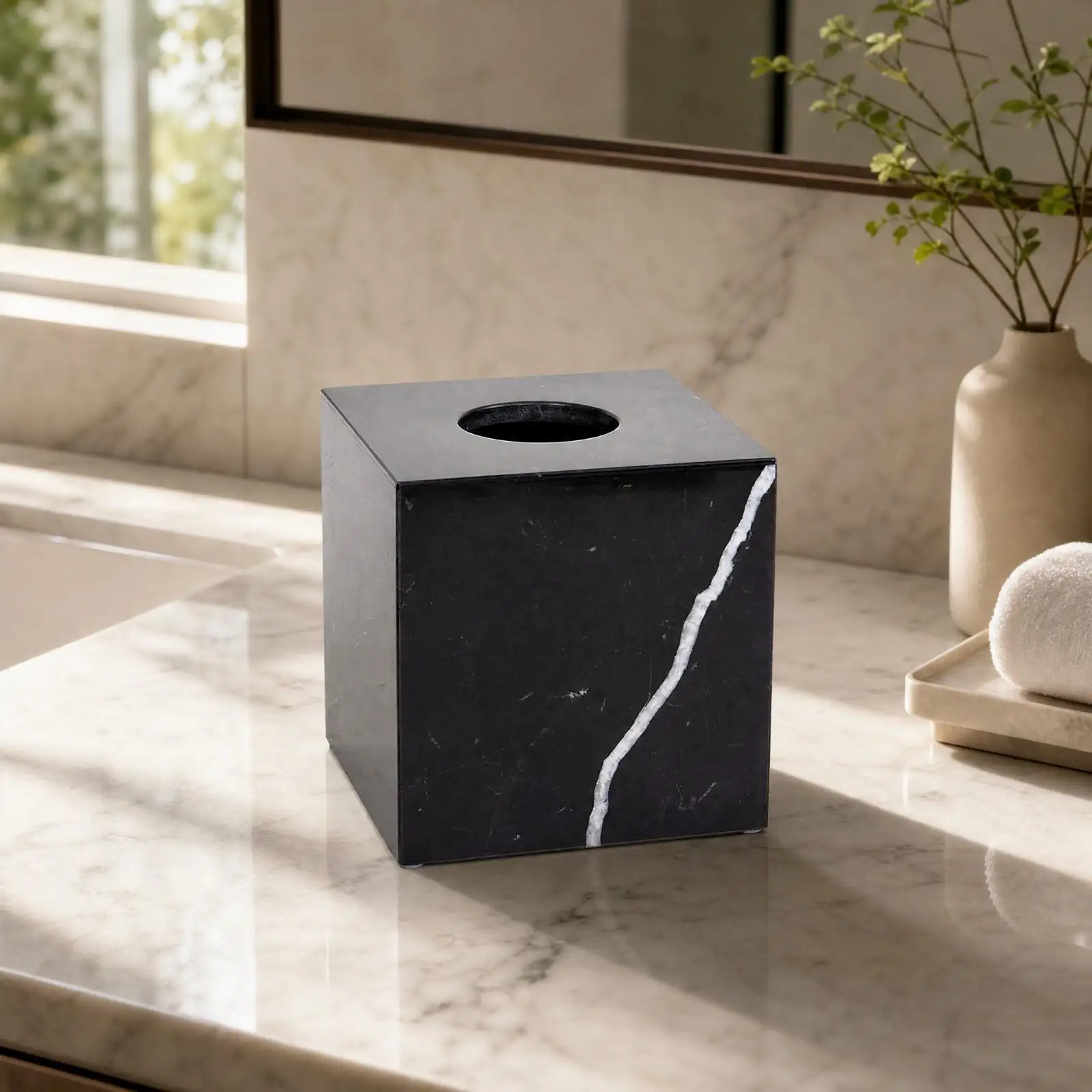 Marble Countertop Tissue Paper Dispenser Holder for Bathroom Guest Room Vanity with Clean Low Profile and Refined Look