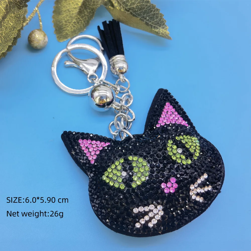 Creative Cartoon Cat Keychains with Full Crystal Rhinestones Keyrings Key Chains Bag And Purse Holder for Car Lovely Cute Design