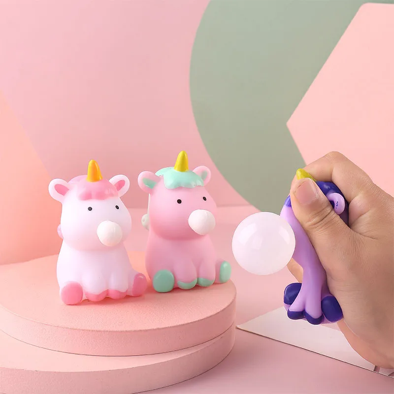 Cartoon Unicorn Soft Spit Bubble Toy Cute Animal Ball Soft Sticky Squishi Stress Relief Squeeze Ball Sensory Fidget Funny Toy