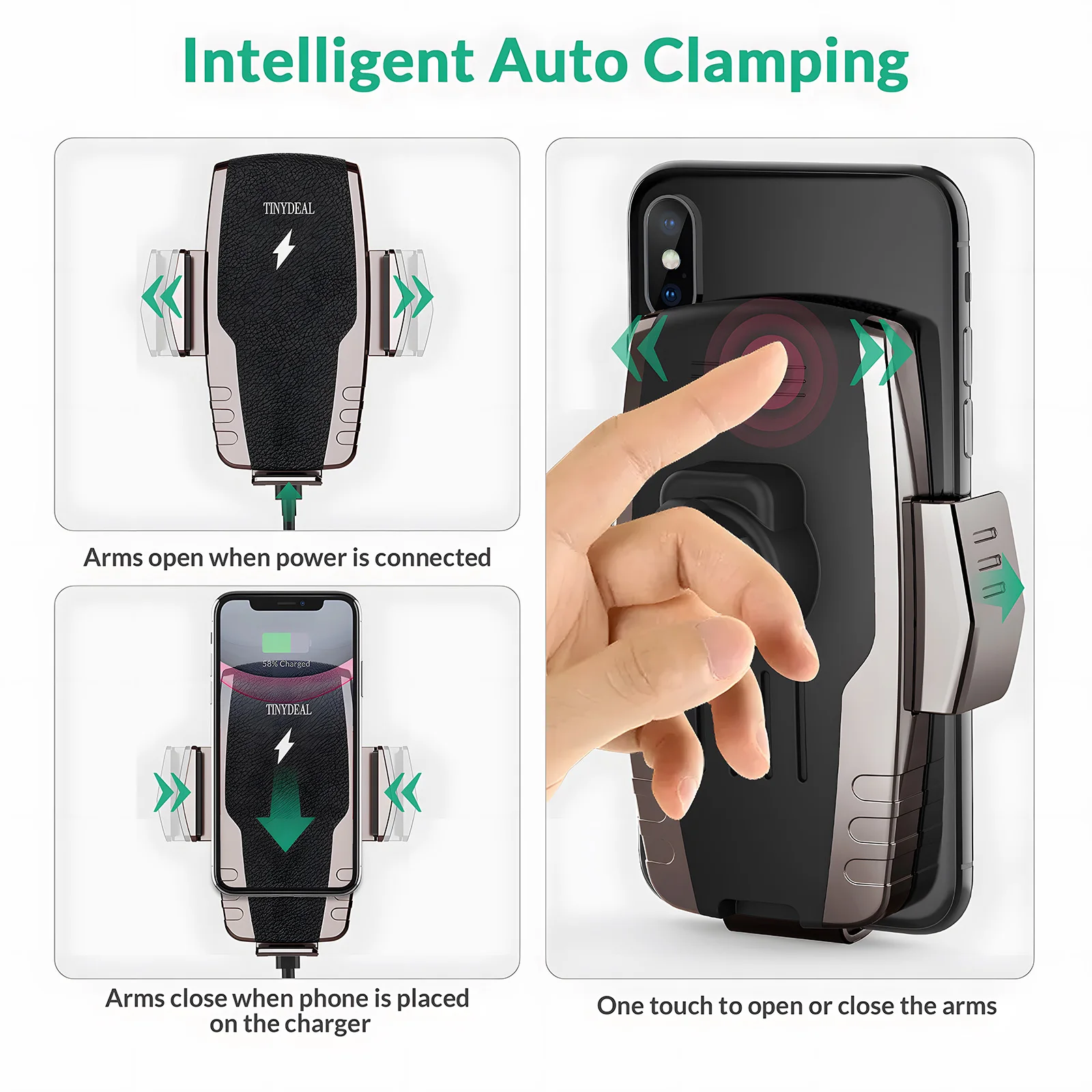 Cargador inalámbrico para coche, soporte de teléfono de inducción infrarroja para iPhone 14, 13, 12, Xiaomi, Samsung, estación de carga rápida