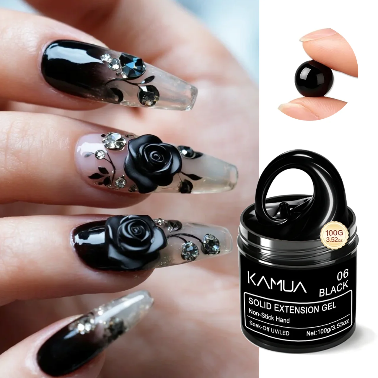 KAMUA Black Solid Extension Nail Gel NonSticky Hand Sculpture Gel For 3D Flower Carving Nail Art DIY Manicure Soak Off UV LED