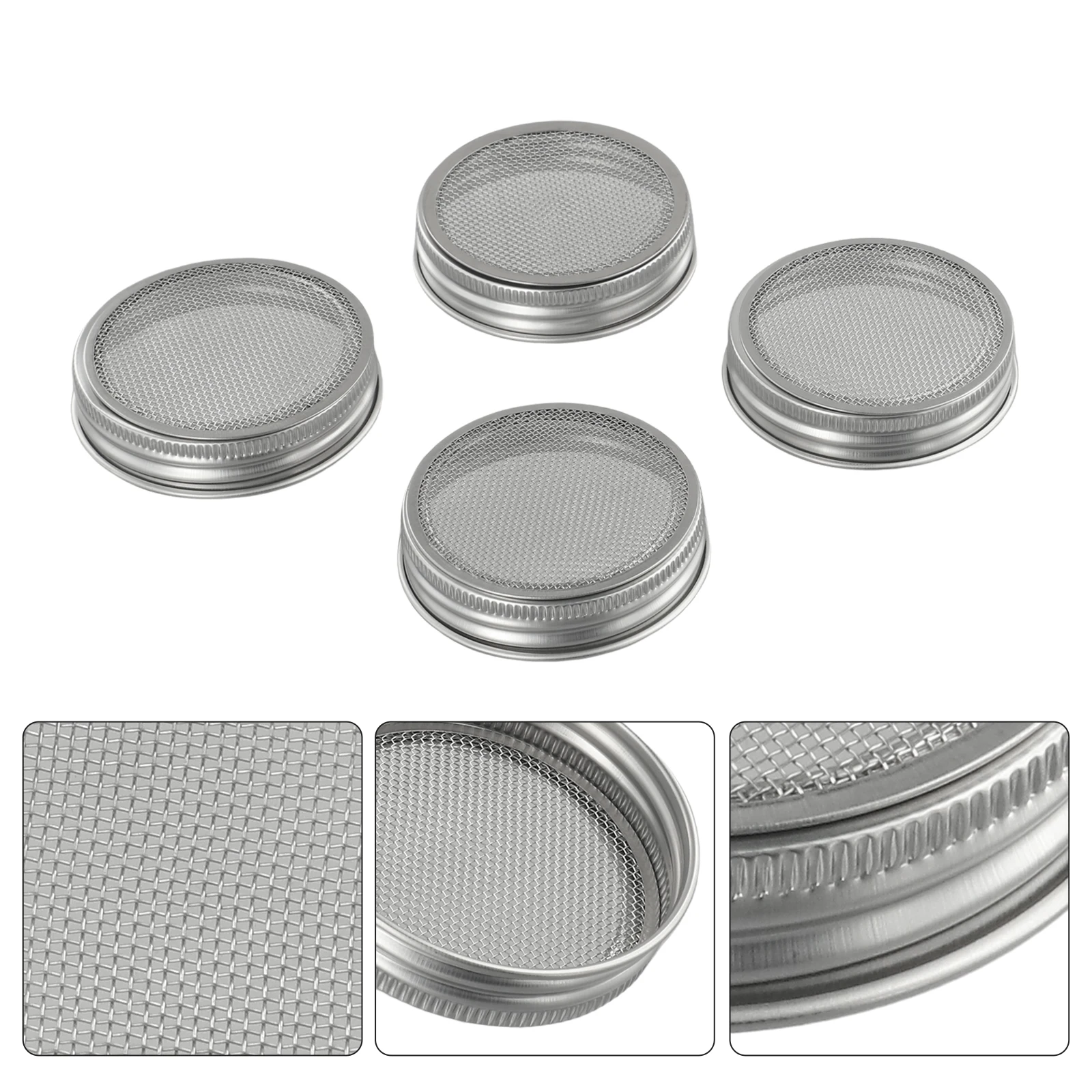 Germination Kit Sprout Mesh Cover Flour Sugar For Making Spices 4pcs 70mm Silver Stainless Steel Lentil Sprouts