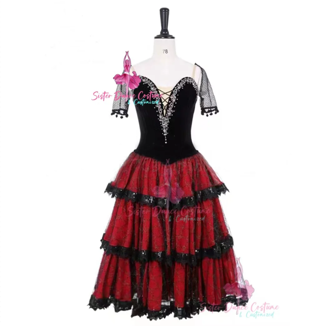 High-grade Spanish black and red ballet dress professional custom ballet repertoire Don Quixote competition dress