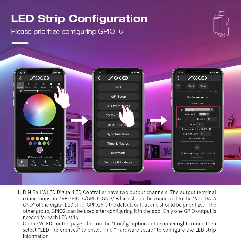 GLEDOPTO Din Rail WLED LED Controller With Microphone DIY Dynamic Mode For WS2811 WS2812 SK6812 TM1814 WS2813 WS2815 Strip Light