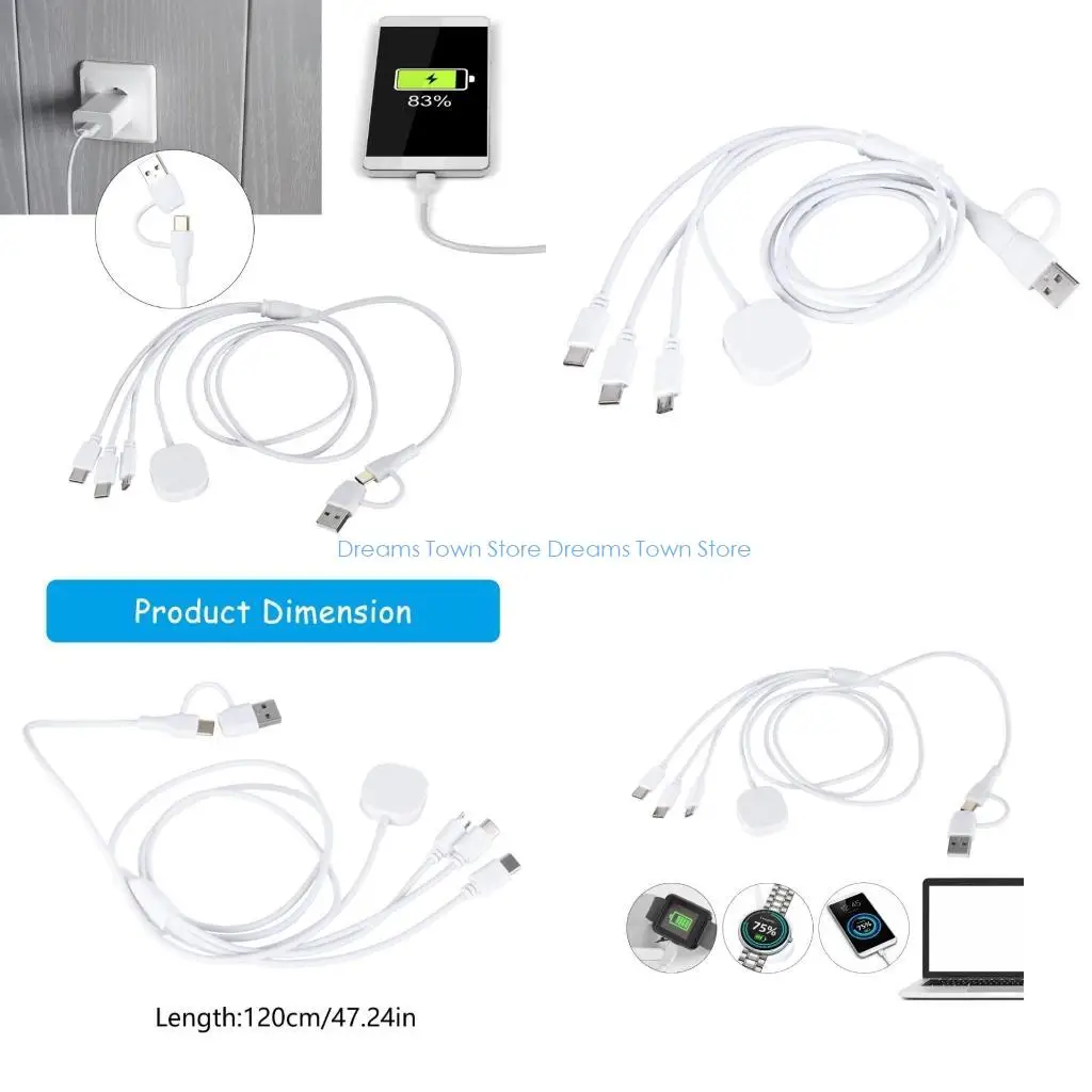 HX6A MultiFunction USB C Charging Wire for Phones/Tablets/Watches 120cm Long Cable