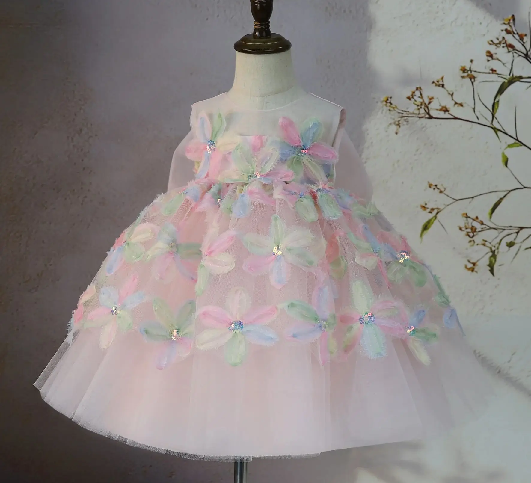 

New Flower Girl Party Dress Kid Girly Puffy Dresses Children Ceremonial Clothes 2 to 10T