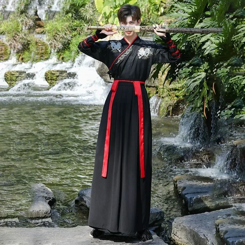 Vestido antigo hanfu chinês para homens, vestidos bordados tradicionais, estilo chinês, traje de cosplay de artes marciais, quimono uniforme estudantil