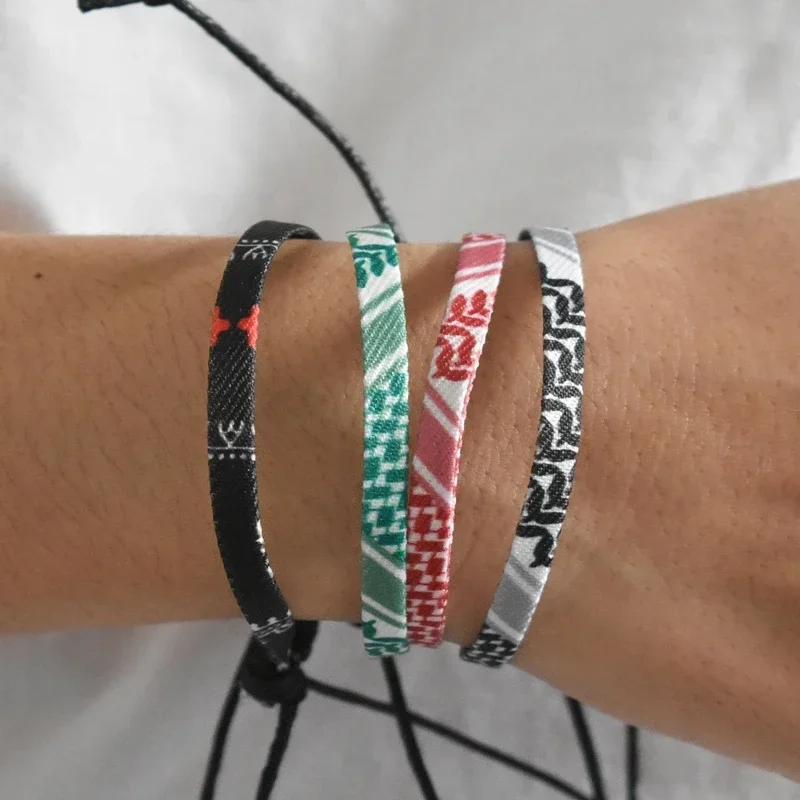 العربية وشاح نمط المنسوجة سوار للنساء الرجال اليدوية العرقية موجة نقطة الملونة أساور مطوية زوجين موضة مجوهرات الصيف