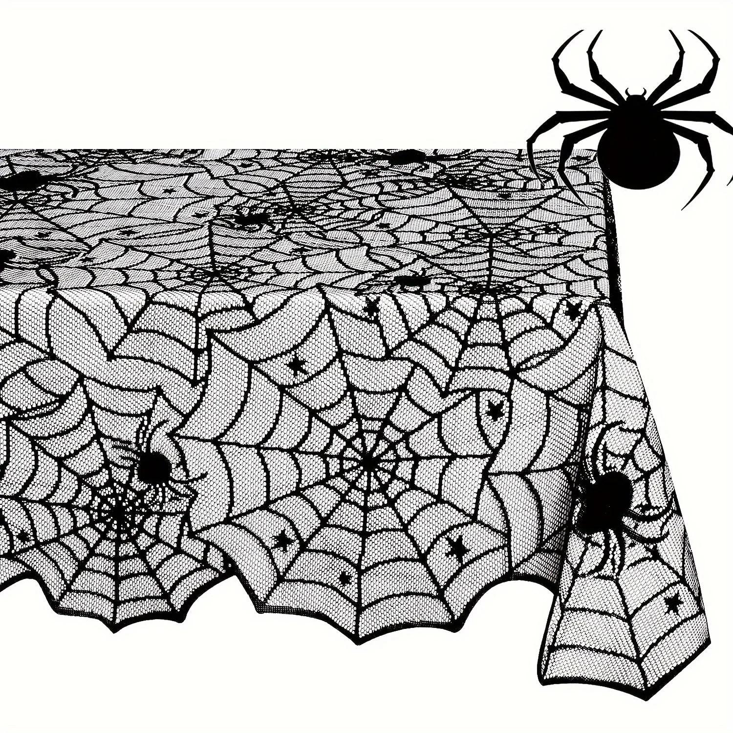 Halloween,Chrismas,Black Lace Spiderweb Tablecloth - Halloween Cobweb Decor with Spiders