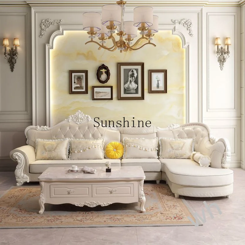 

European combination living room size simple solid wood carving flower removable and washable technology cloth sofa