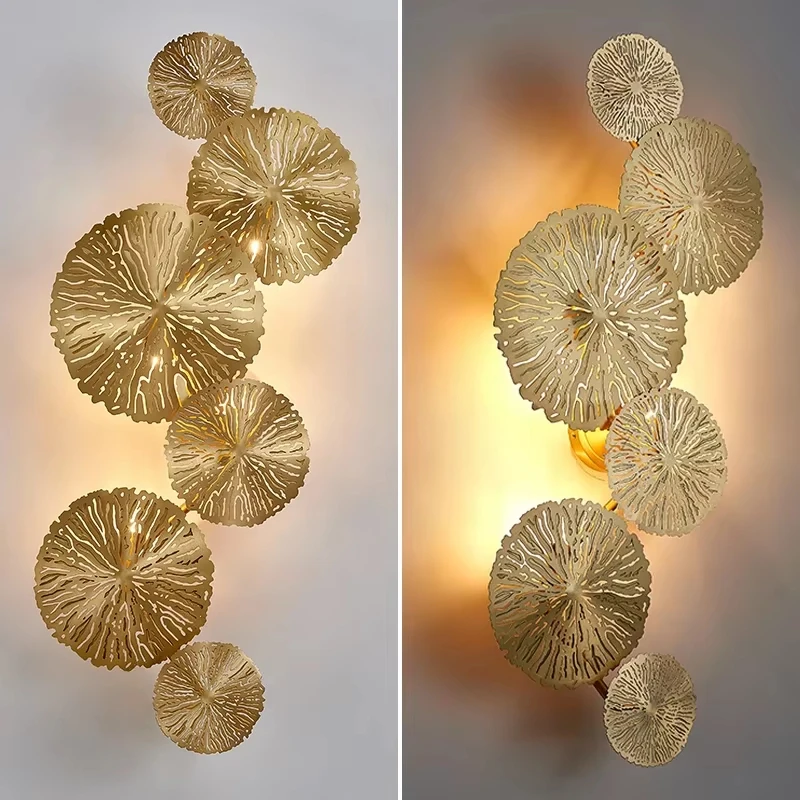 Modern Luxury Golden Lotus Leaf Wall Light LED Hollow Out Metal Sconce for Home Living Room Bedroom Decor