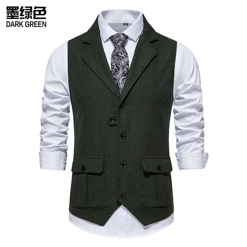 

1281Amazon Foreign Trade Groom European and American V-neck Button Jacket Vest