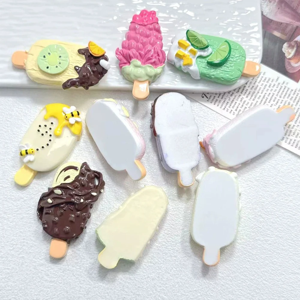 2PCS Fruit Popsicle Series Miniature Flat Back Resin Cabochons For Hairpin Scrapbooking DIY Home Decor Craft Accessories