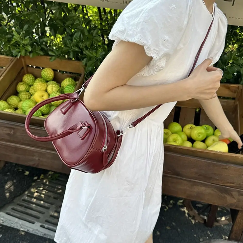 Portable PU Leather PU Bowling Bag Solid Color Korean Style Boston Bag Purse Miu Style Shoulder Bag Girls/Female