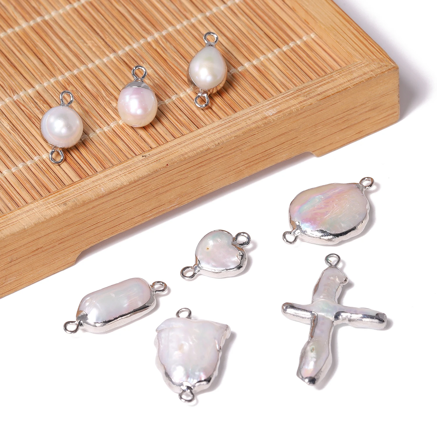 الطبيعية غير النظامية الحب القلب الصليب شكل حبات اللؤلؤ فضي الحواف فضفاض قلادة الخرز لصنع المجوهرات عقد دي اي واي سوار