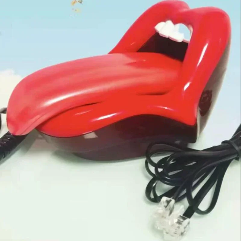 Novelty Tongue Stretching Sexy Lips Mouth Corded Phone Telephone with LED Indicator, Audio / Pulse Dial, Mini Landline Telephone
