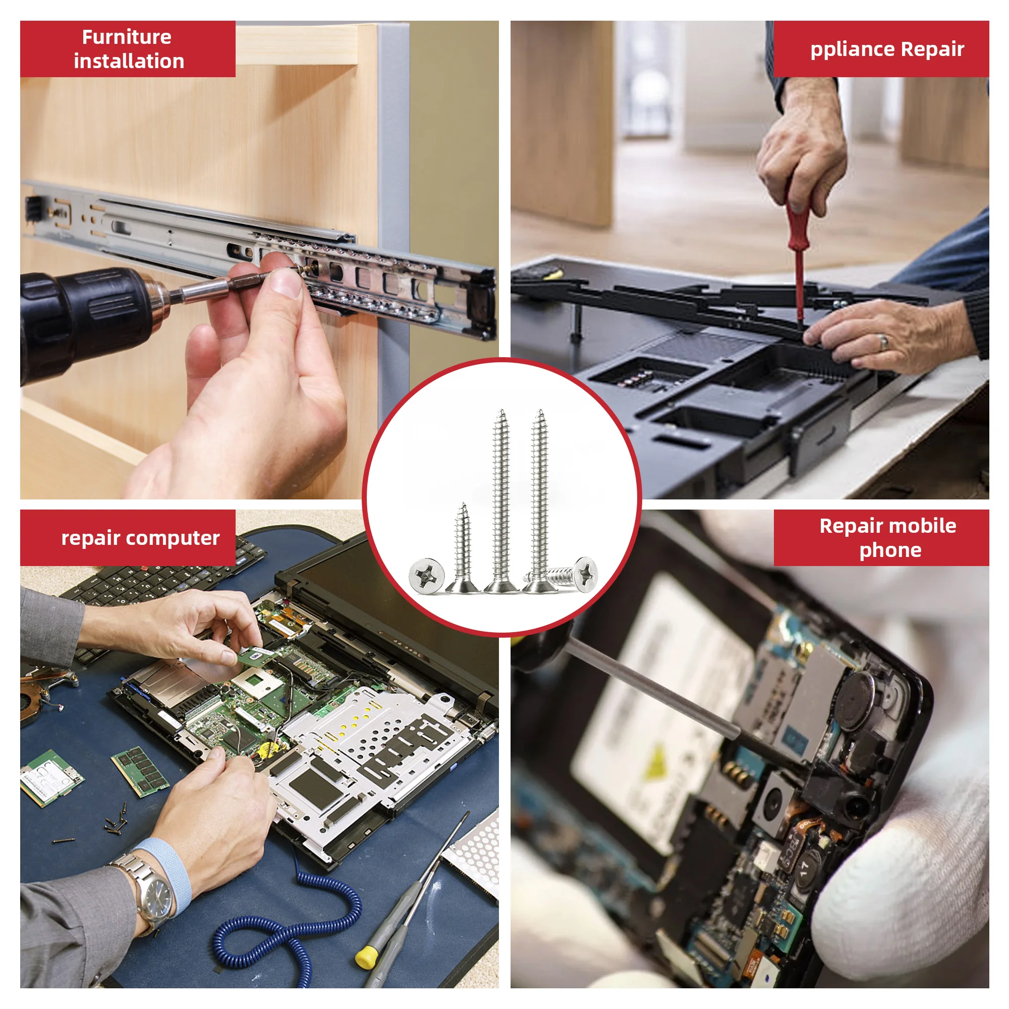 AIMUNOK 500/800/1070 Stück M2 ultradünne Kreuz-Flachkopf-selbstschneidende Schrauben für Möbel, Heimwerken und Reparaturen!