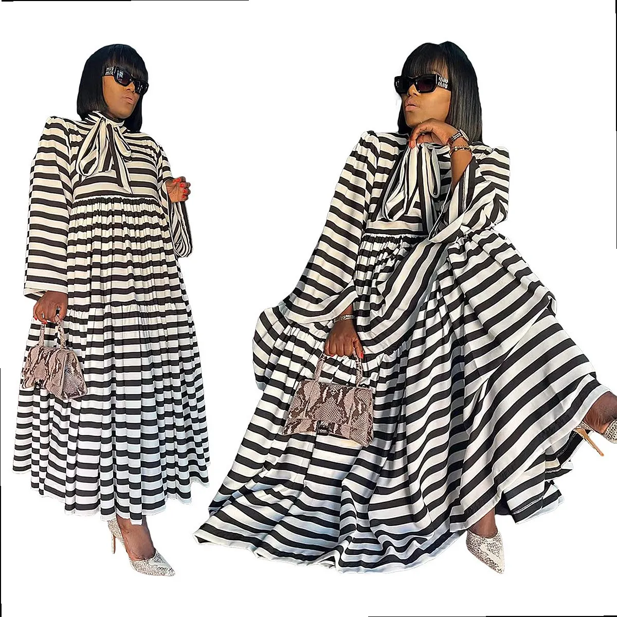 High Neck Print Tie Wrap Split Dress Dresses Spring Summer Casual Floral Maxi Dress