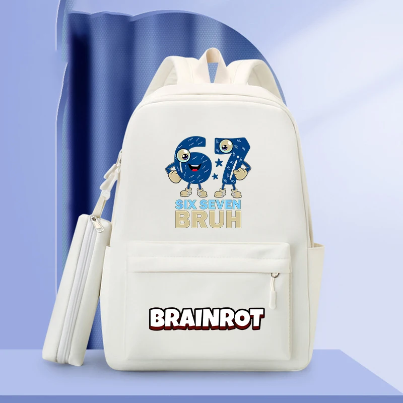 67 Six Seven Steal A BrainRot Large Capacity Casual Backpack Fashionable Travel Bag Simple College Style Schoolbag Satchels