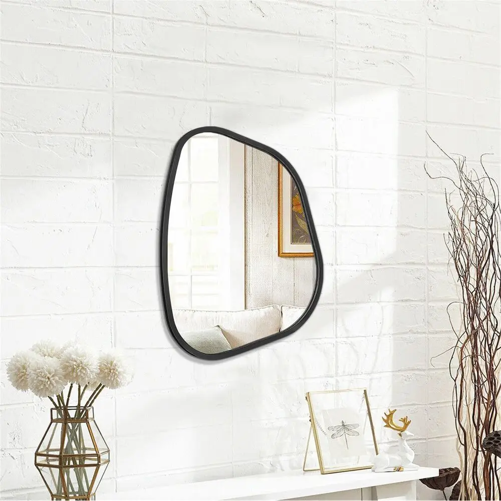 Large 16x12 Irregular Oval Wall Mirror - Unique Artistic Wood Frame for Vanity, Living Room, Bedroom, and Entryway