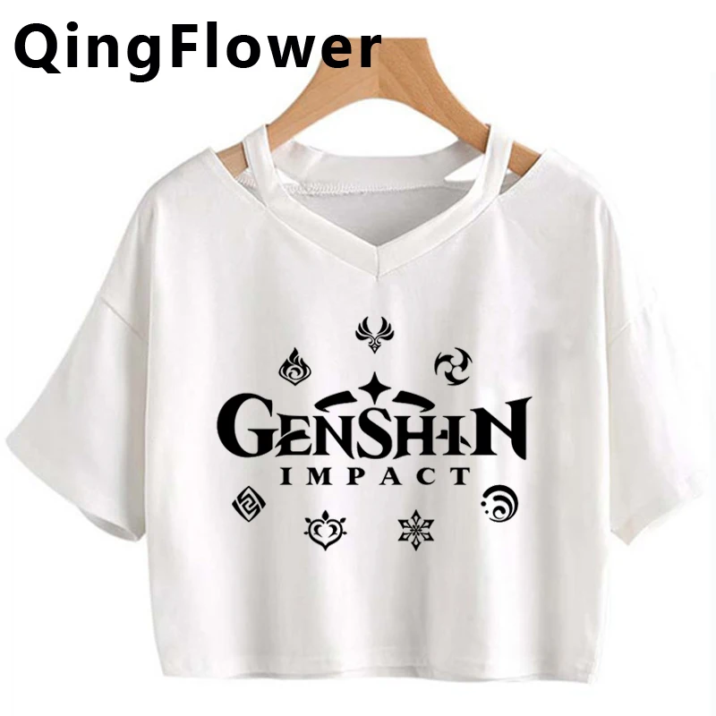 Genshin Impact Keqing T-shirts Clothes Women Vintage Crop Top Aesthetic Tumblr Kawaii Tshirt Ulzzang Kawaii Cropped Harajuku Tee