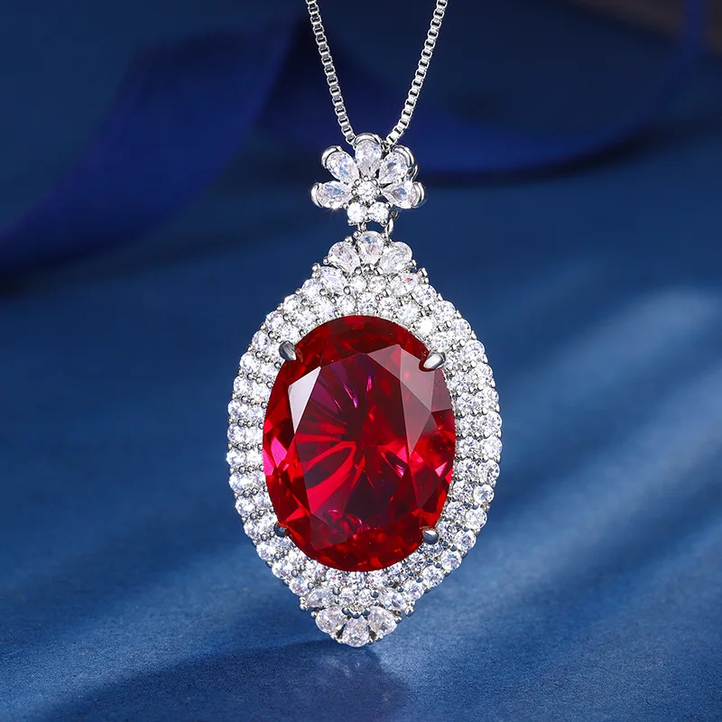 Jewelry Gold-Plated Gemstone Style European and American Fashion Pendant Necklace Large Oval Main Stone 15*20