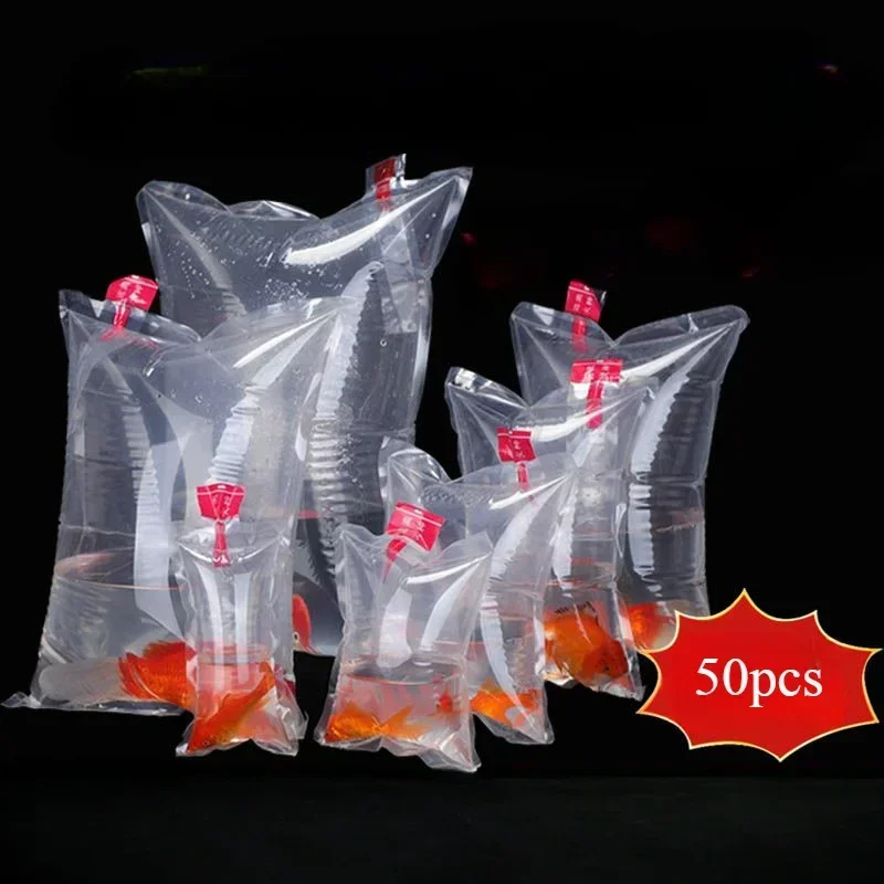 

50pcs Aquarium Inflatable Packaging Bag Live Fish Ornamental Fish Seafood Packing Transportation Transparent Special Oxygen Bags