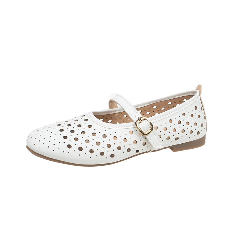 

2026 Designer Brand Original Summer Hollow Ballet Flat Shoes With Breathable Holes And Genuine Leather Mary Jane Shoes For Women