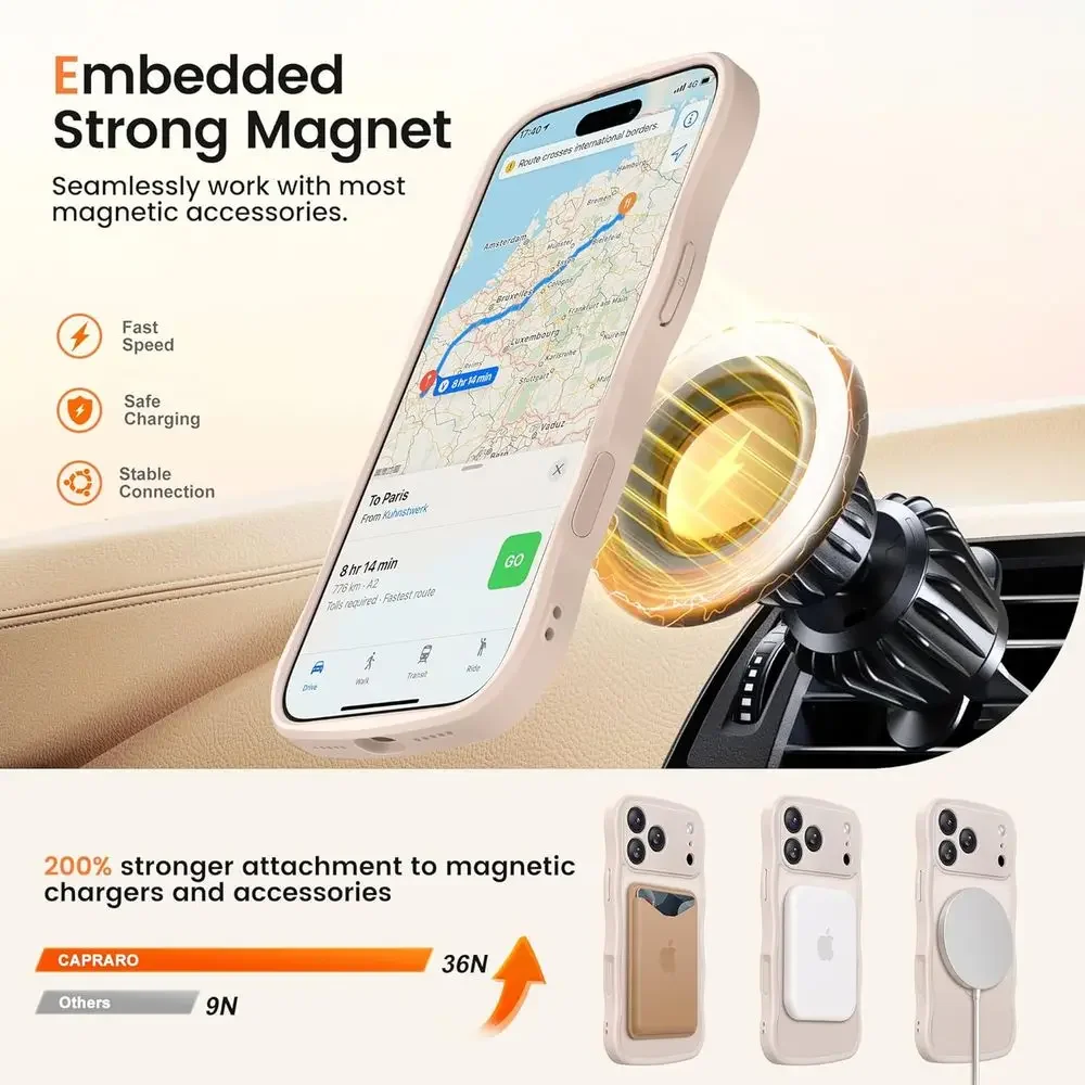 per iPhone 17 Pro Max Custodia con 360 °   Supporto magnetico Spin per donna, [Compatibile con MagSafe] [Protezione completa della fotocamera] Cute Wave