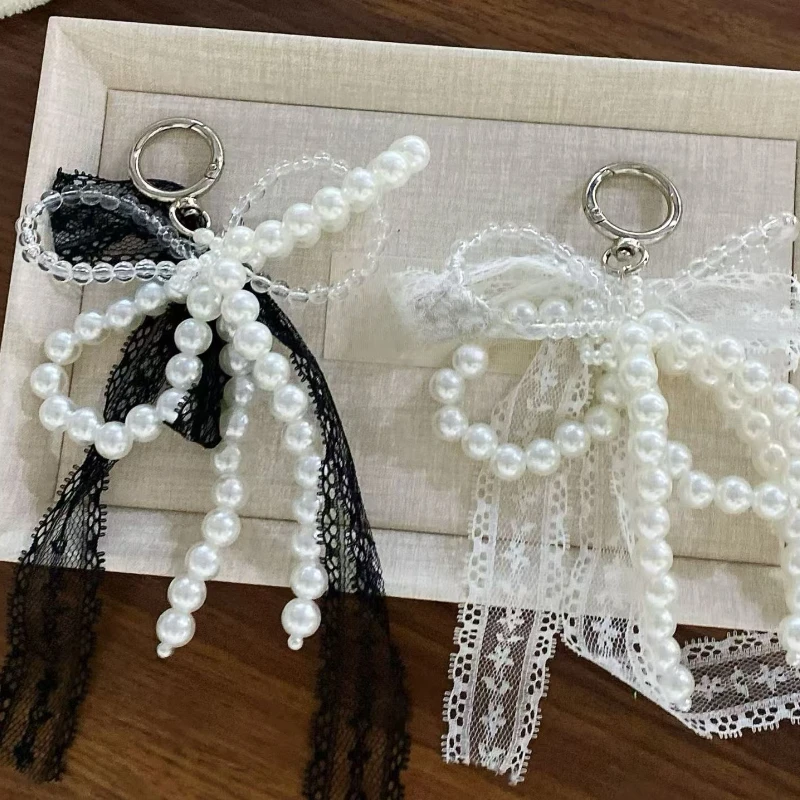 2025 New Korean Sweet Pearl Bow Keychain Heart Pendant Keyring Y2K Aesthetic Key Holder for Girls Bag Pendant Accessories image 6