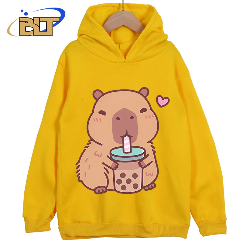 Cabybara printed children\'s clothing for boys and girls new yellow hoodie for children classic sportswear