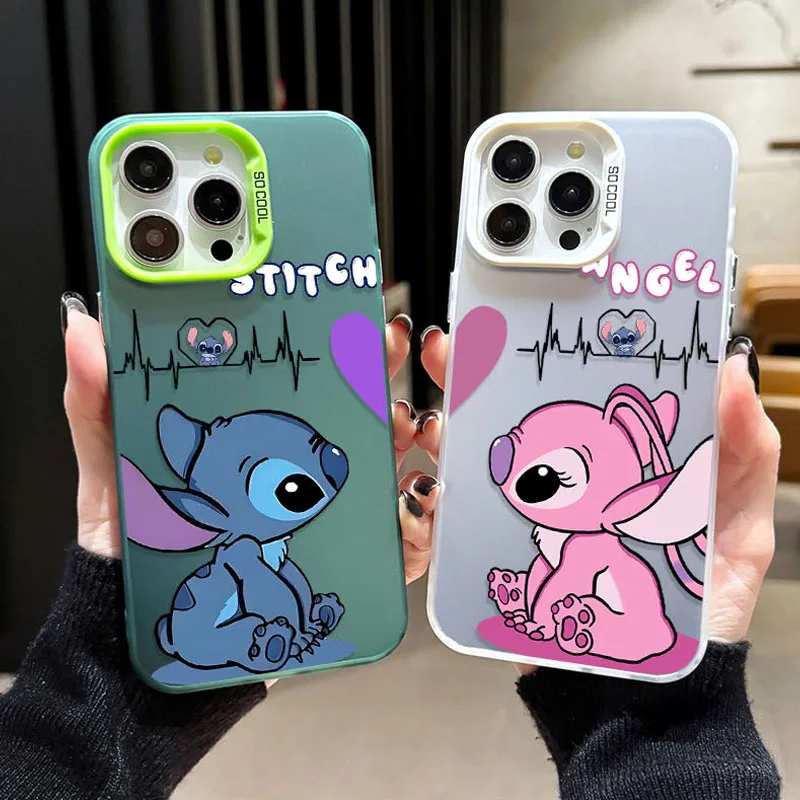 Love Disney Stitch Angel Matte Hard Case for iPhone 16 15 14 13 12 11 Pro Max XS X XR 8 7 Plus SE 2020 Shockproof Plating Cover