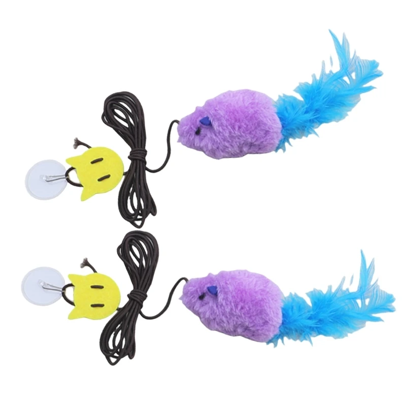 2Pieces Cats Play Mice Toy Self Amusement Door Hanging Cats Plush Mouse Squeaky Animal Interaction Teaser Toy for Cats