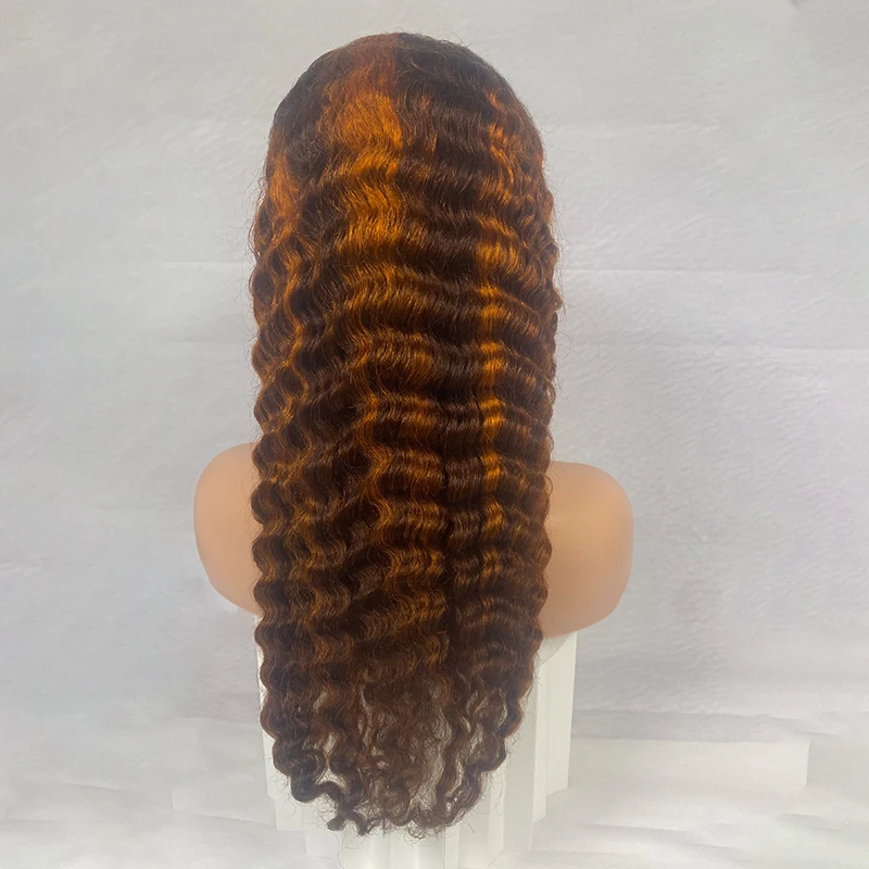 Human Hair 4/350 Color Deep Wave 13x4 Lace Frontal Wig with 13x4 Lace Frontal 24 inch 200% Density For Black Women On Sale