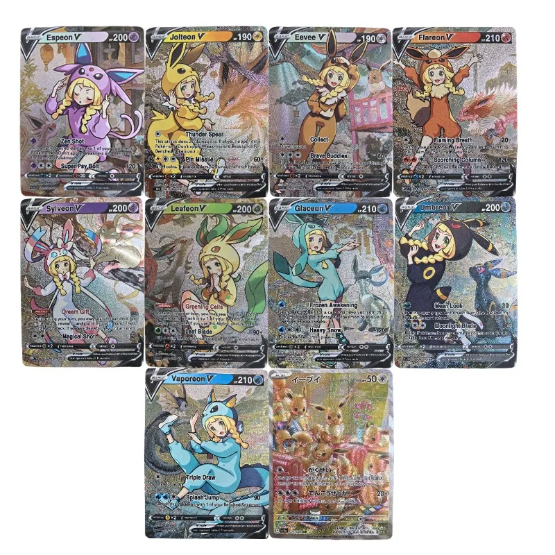 

10 шт./компл. Diy Ptcg английская версия Ar Lillie Cos Eevee серии самодельная карта мультфильм толстая флэш-игра коллекция карточные игрушки подарок