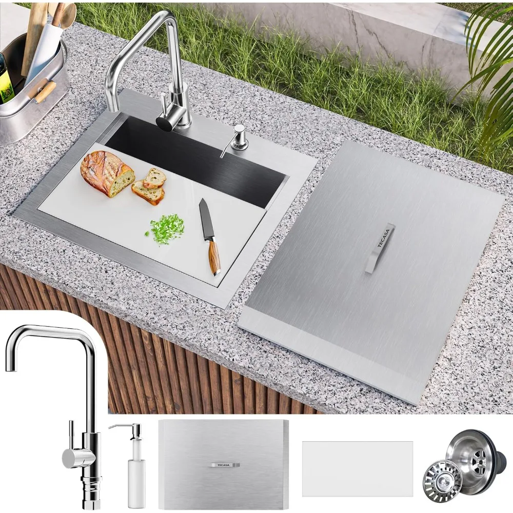 

21 x 18 inch Drop-in Workstation Sink, T304 Stainless Steel Kitchen Bar Sink, Single Bowl Bar Sinks with Dust Lid and Faucet