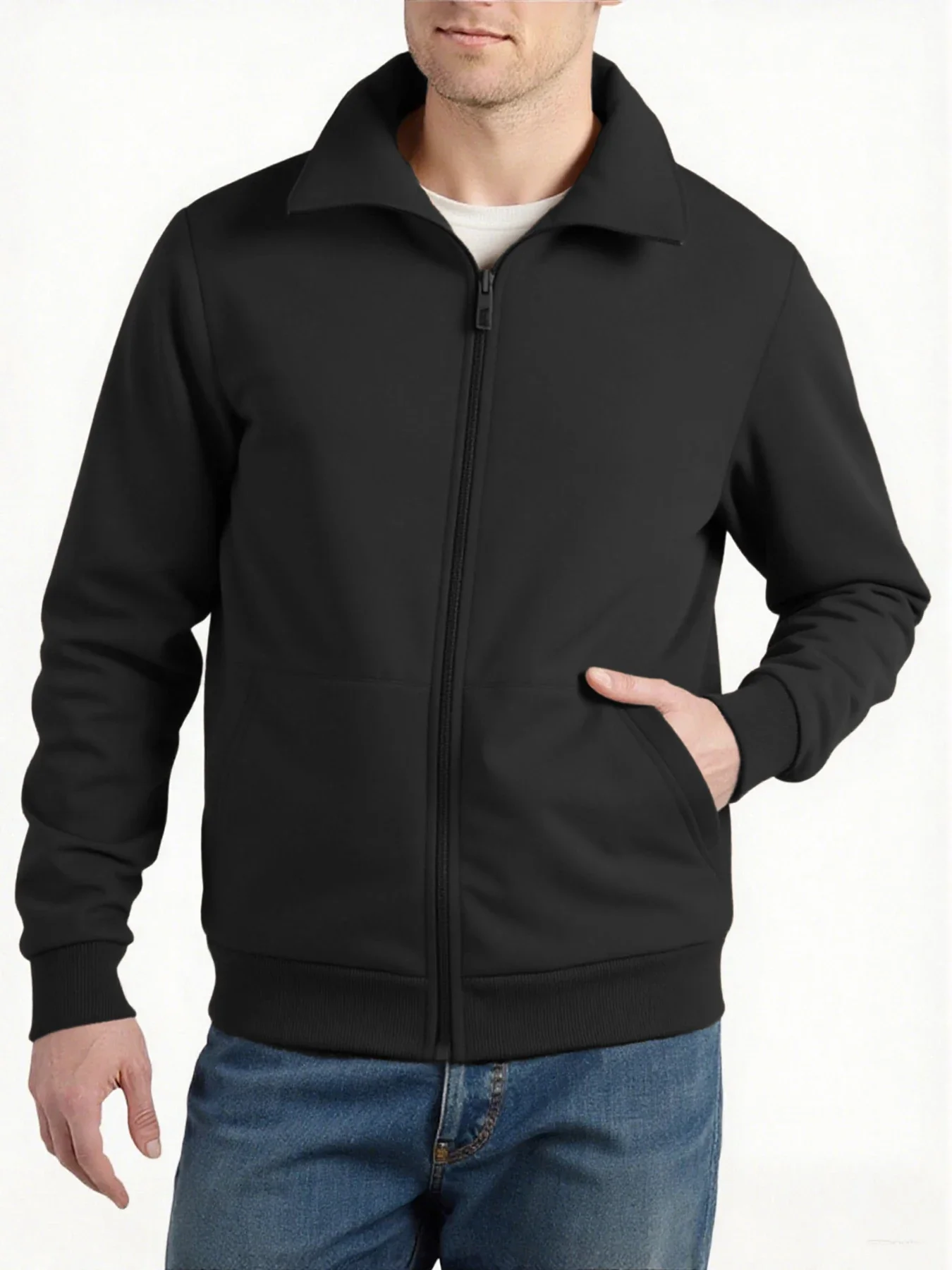 Winter Stand-up Collar Lambswool Coats Men's Thicken Warm Jackets Cardigan Tops Zipper Solid Color Long Sleeve Sweatshirt Jacket