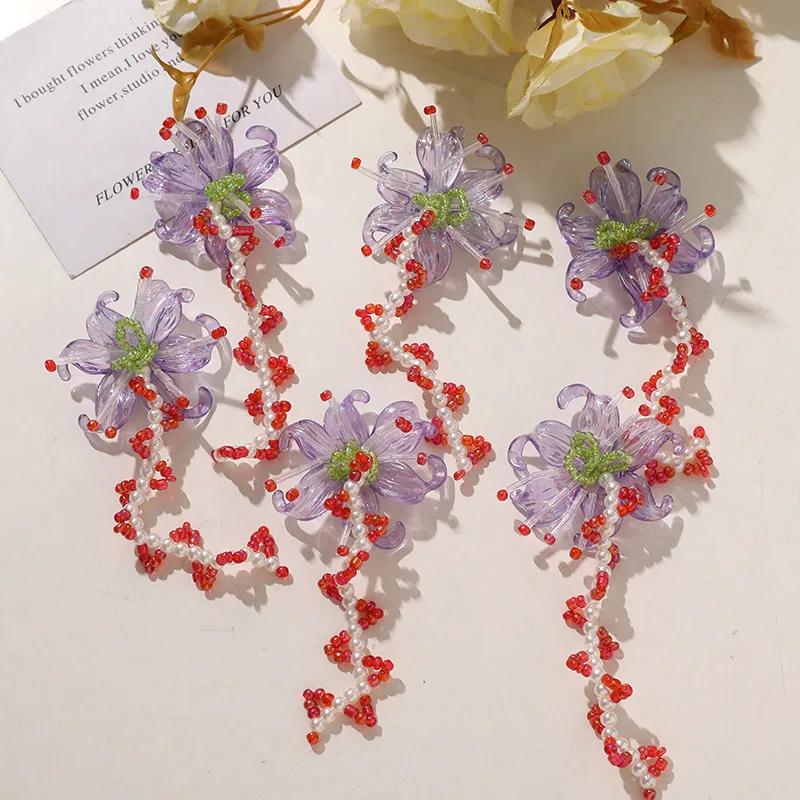 Purple Iris Tassel Beaded Shoe Charms 1 Piece Original Korean Style DIY Delicate Decor for Clogs Jelly Crystal Princess Shoes