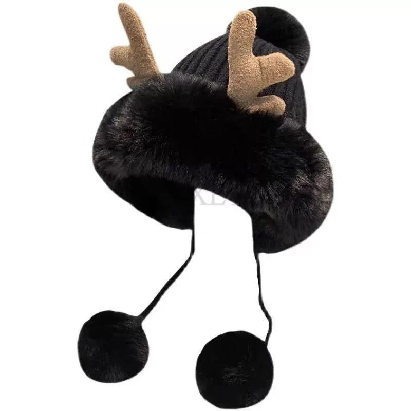 Winter Cute Reindeer Warm Hat Women Beanies Windproof Cap Student Women Add Wool Cap Female Hat Present Girls Christmas Gifts