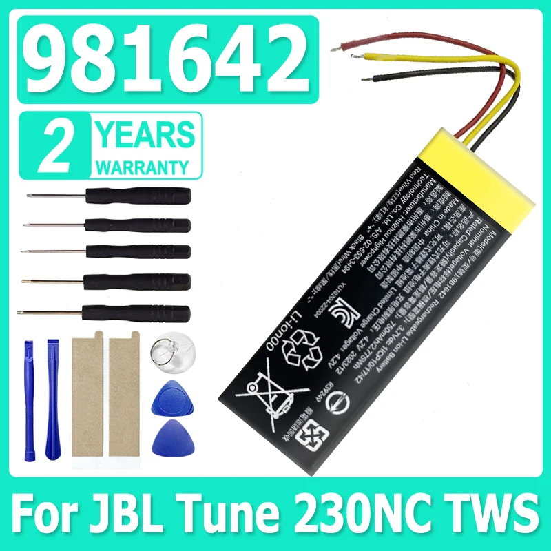 

XDOU 3.7V 981642 750mAh Lithium Battery for JBL Tune 230NC 230 NC TUNE230NC TWS Wireless Bluetooth Earphone Charging Compartment