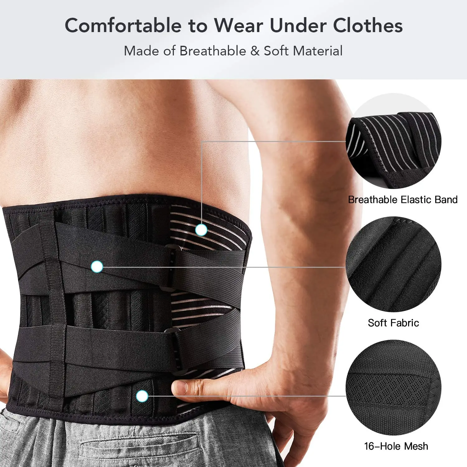 Back Brace for Lower Back Pain Relief with 6 Stays Back Support Belt Adjustable Lumbar Support Belt for Herniated Disc Sciatica