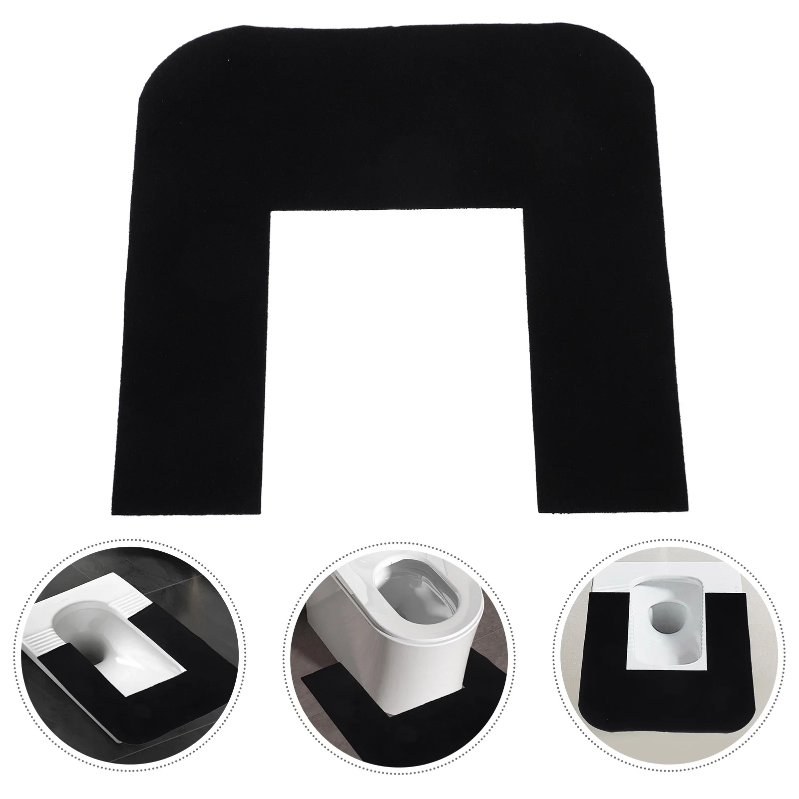 Toilet Mat Pee Guard for Floor Anti-slip Shaped Rugs Bathroom Mats Absorbent Polyester Black