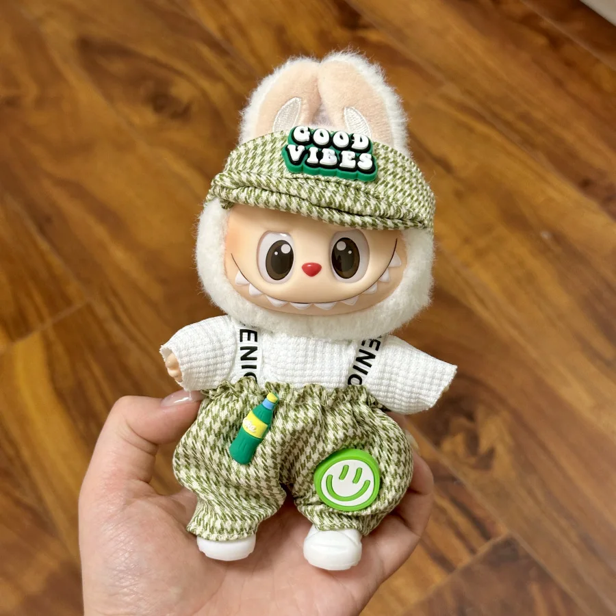 17cm Mini Plush Doll'S Clothes Outfit Accessories For Korea Kpop Labubu Idol Sitting Party V1 V2 Autumn onesie hat set Clothing