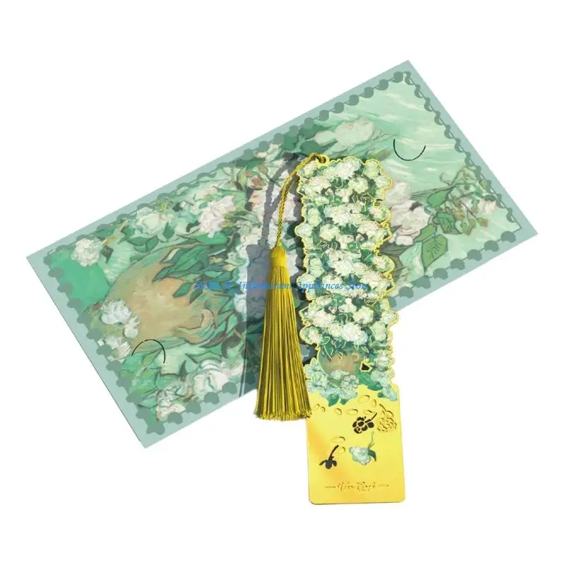 

Hollowed Oil Painting Engraved Bookmarks Metal Bookmarks with Long Tassels