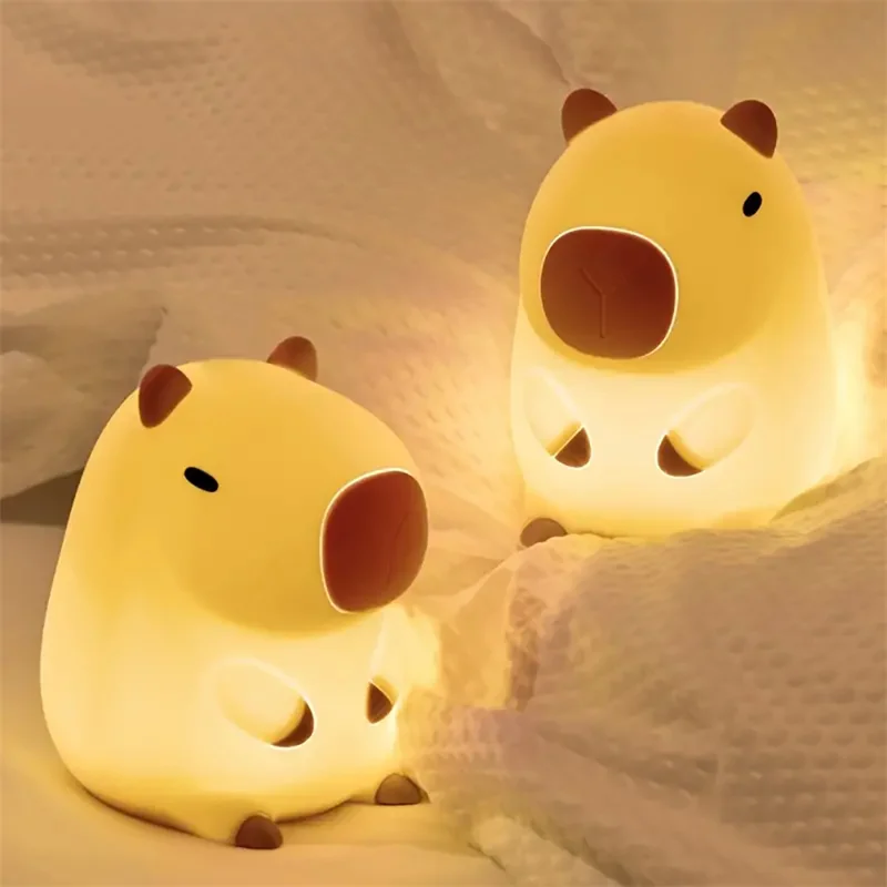 Cute Silicone Mango Capybara Night Light RGB Timing Function Nightlight Gift USB Rechargeable Animal Touch Bedside Sleep Lamp