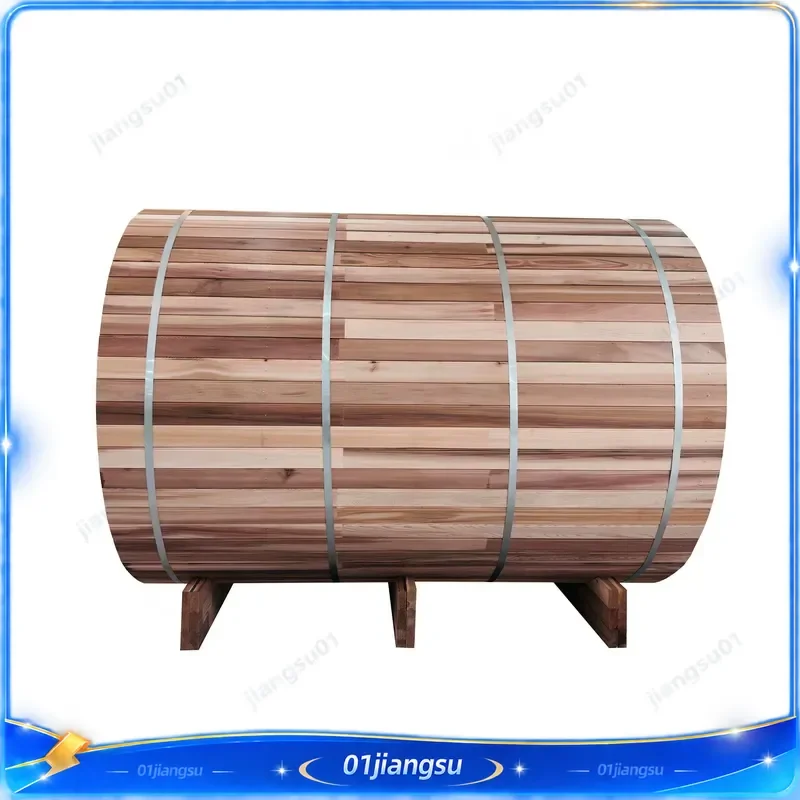 Outdoor Traditional Family Full Body Panoramic Barrel Sauna with Brown Glass Door Wood Fired Steam Room Home Spa Wellness