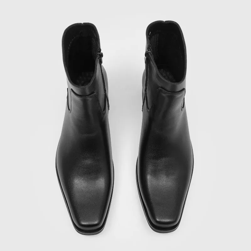 High Quality Black Autumn Winter Men High Top Boots with Square Toe Simple Elegant Daily Commuting Business Trendy Boots