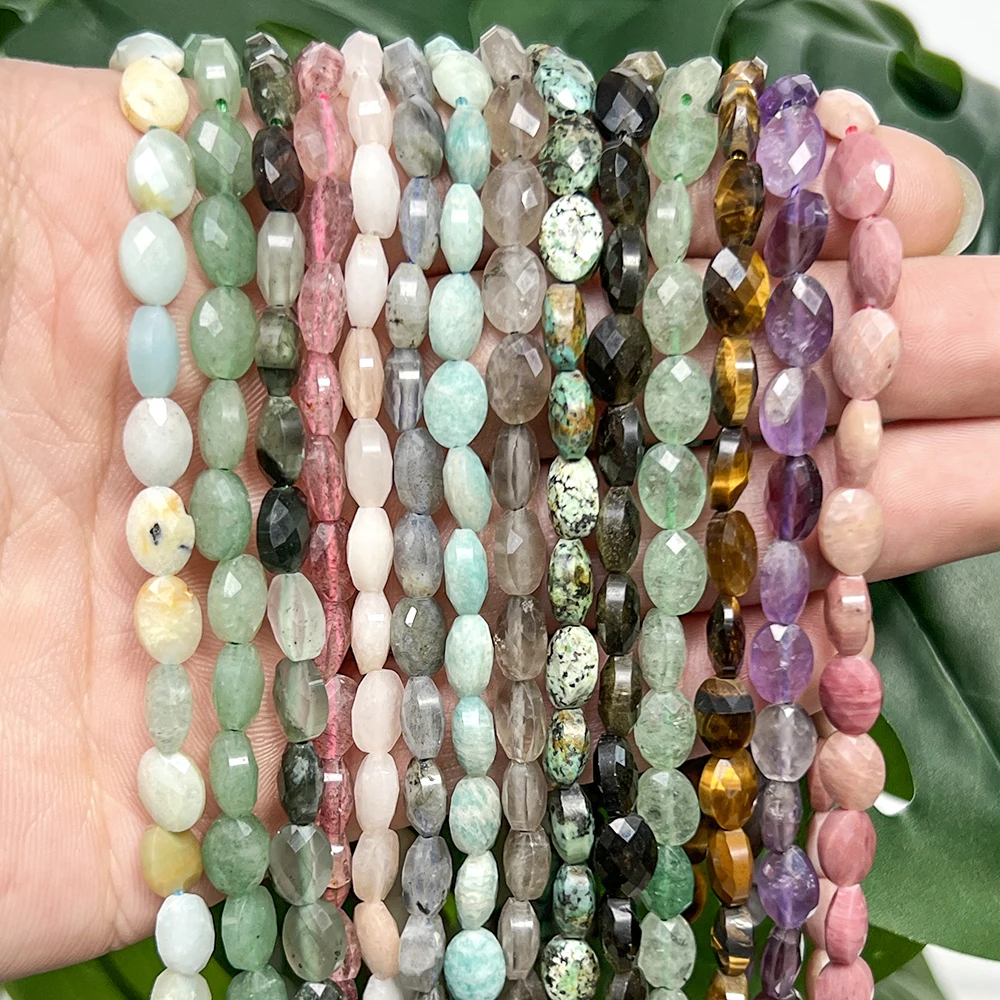 Natural Stone Beads 6x8mm 23pcs Faceted Green Aventurine Amazonite Oval Loose Beads for Jewelry Making DIY Bracelet Necklace