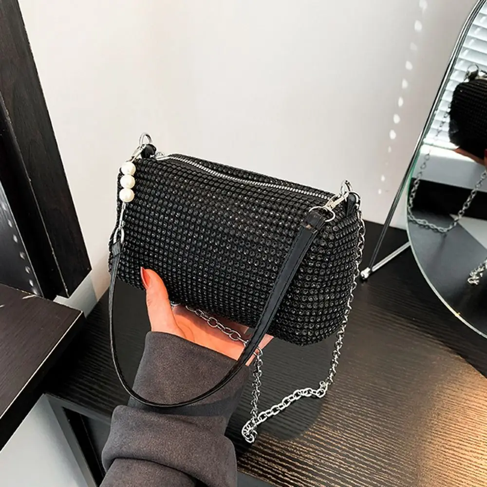 

Allover Rhinestone Bucket Bag All-match Lightweight Glitter Chain Prom Purse Mini Waterproof Women Crossbody Bag for Ladies