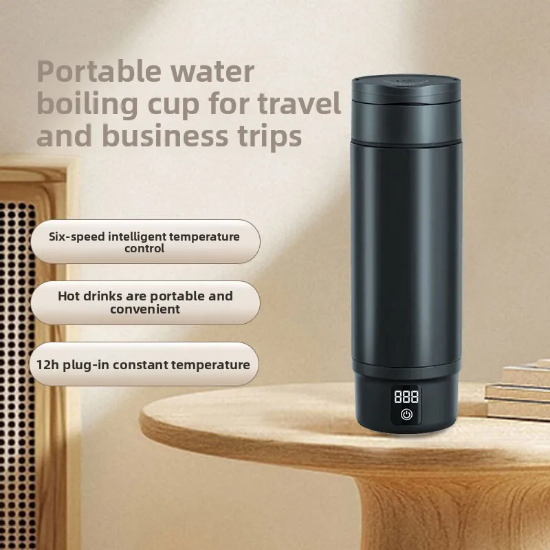 Vacuum Double Wall Stainless Steel Heating Kettle 6 Temperature Levels Adjustable Portable Electric Thermal Mug